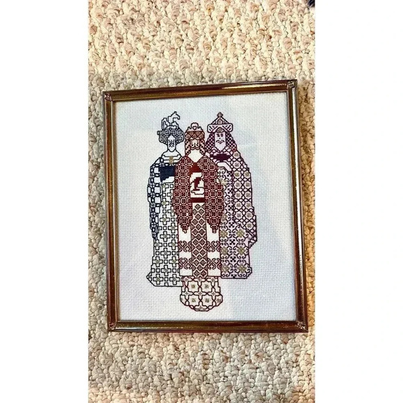 The Three Wisemen Hand Crossed Stitched Quilted Picture In Frame Art Wall Decor - Picture 2 of 9